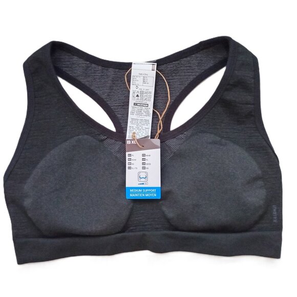 Decathlon Women's Sports Bra Racerback Black Seamless Gym Yoga Size XL - Picture 1 of 3